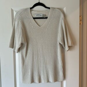 Cream silk blend short sleeve top